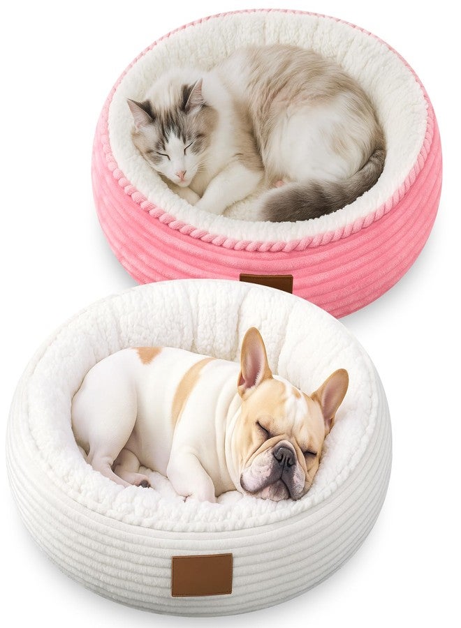 BrightRow 2 Pack Cat Beds for Indoor Cats 20 Inches Washable Round Donut Pet Bed Cushion Self Warming for Cats, Small Dogs, Puppy, and Kitten(Pink, White) - Image 1